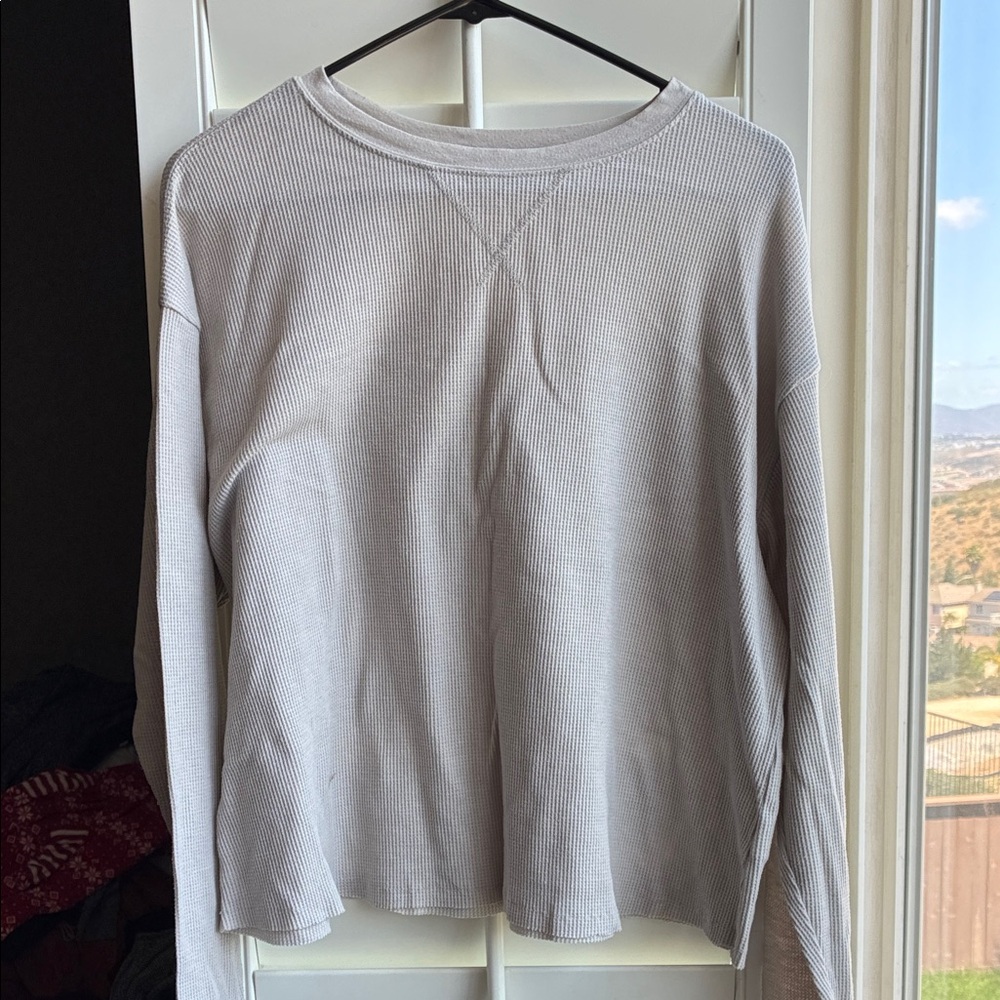 Carly Jean Los Angeles Light Gray Waffle-Knit Crewneck Sweatshirt